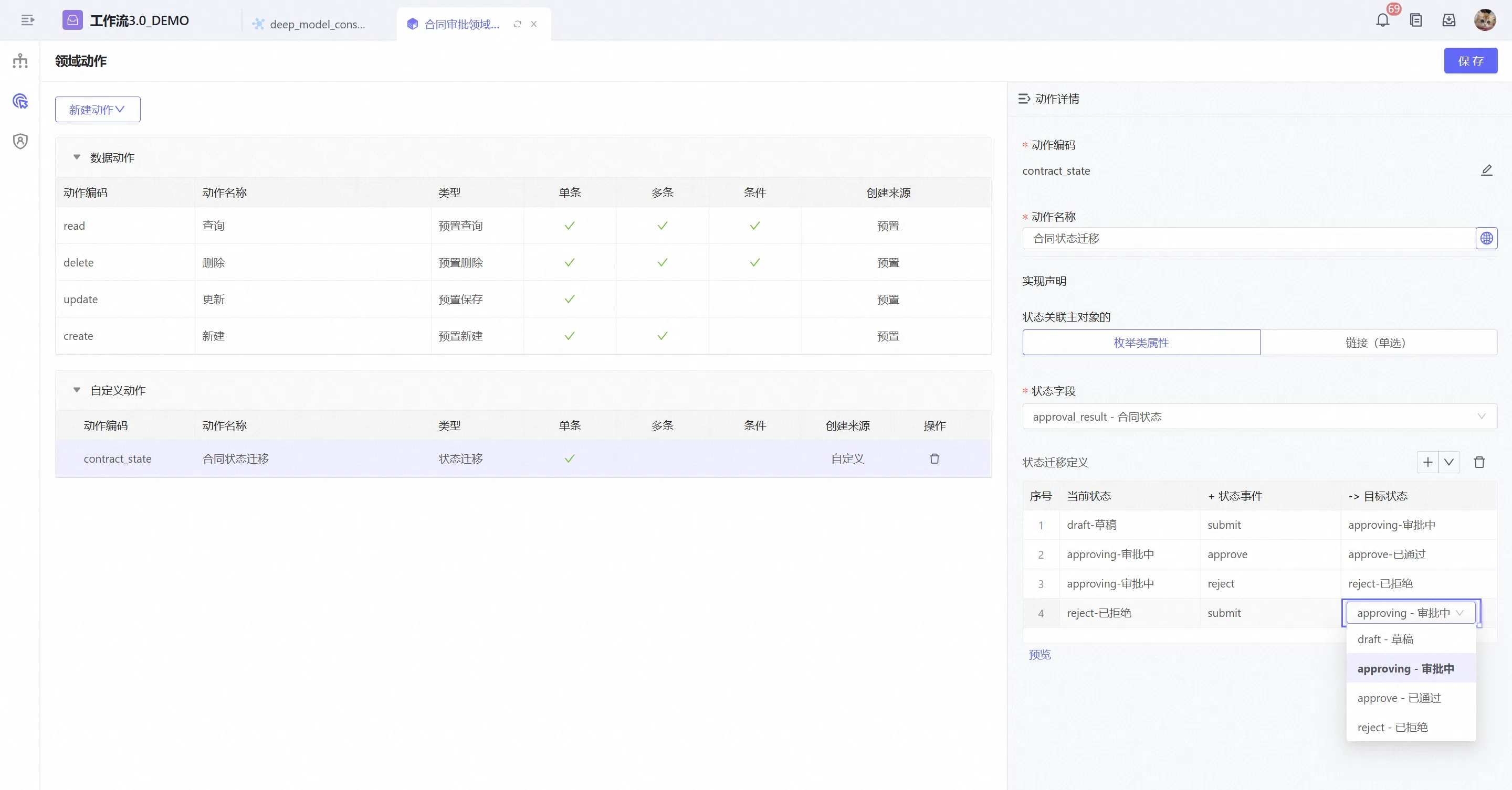 合同状态迁移动作及四条迁移规则